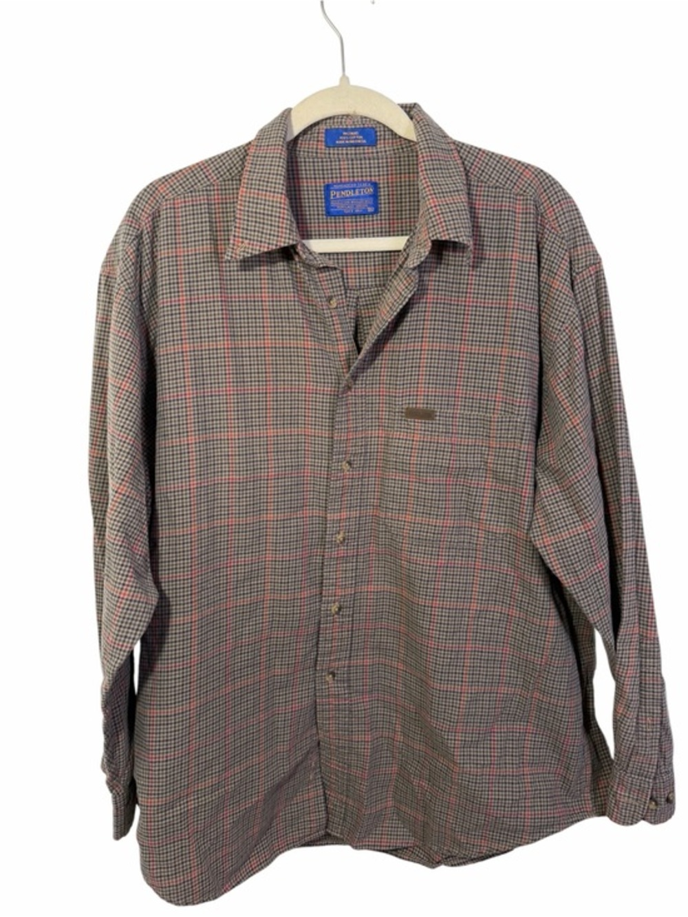 Pendleton Men's Button-Up Plaid Shirt - Brown & Red 100% Cotton